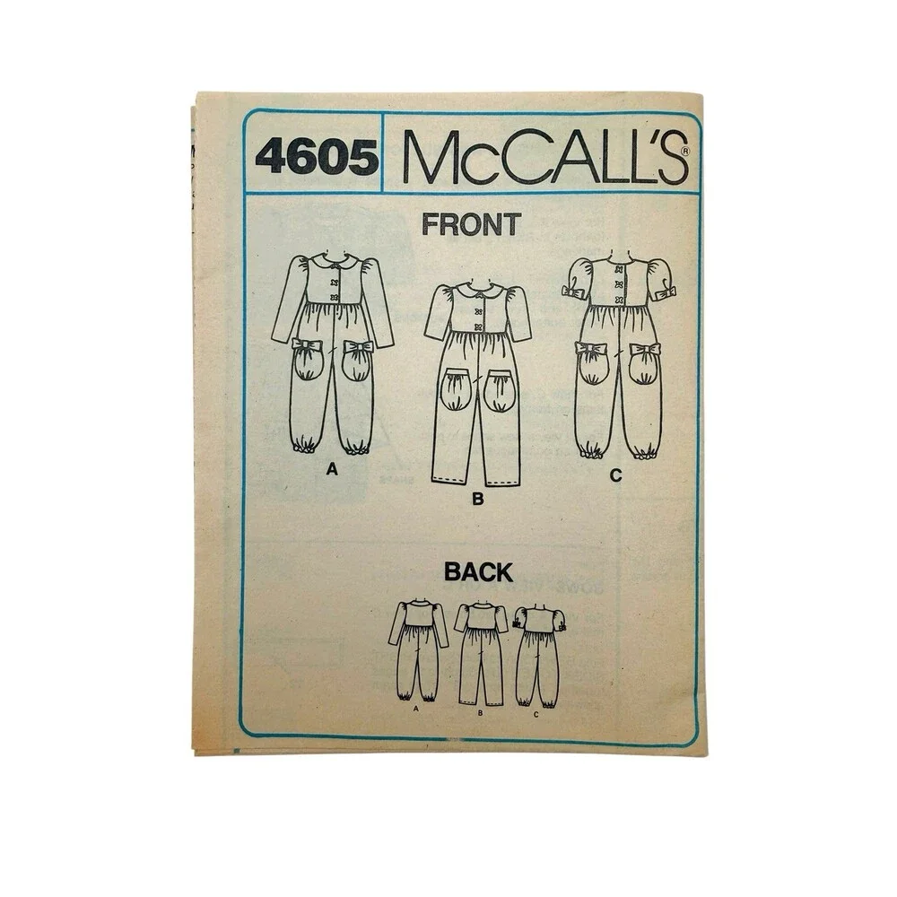 Vintage 1989 McCalls Sewing Pattern Childs Jumpsuits Bubble Suits Size 2T #4605